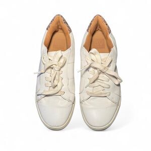 Dolce Vita Women’s Size 7.5 White Leather Sneakers Leopard Print Heel Casual Sho